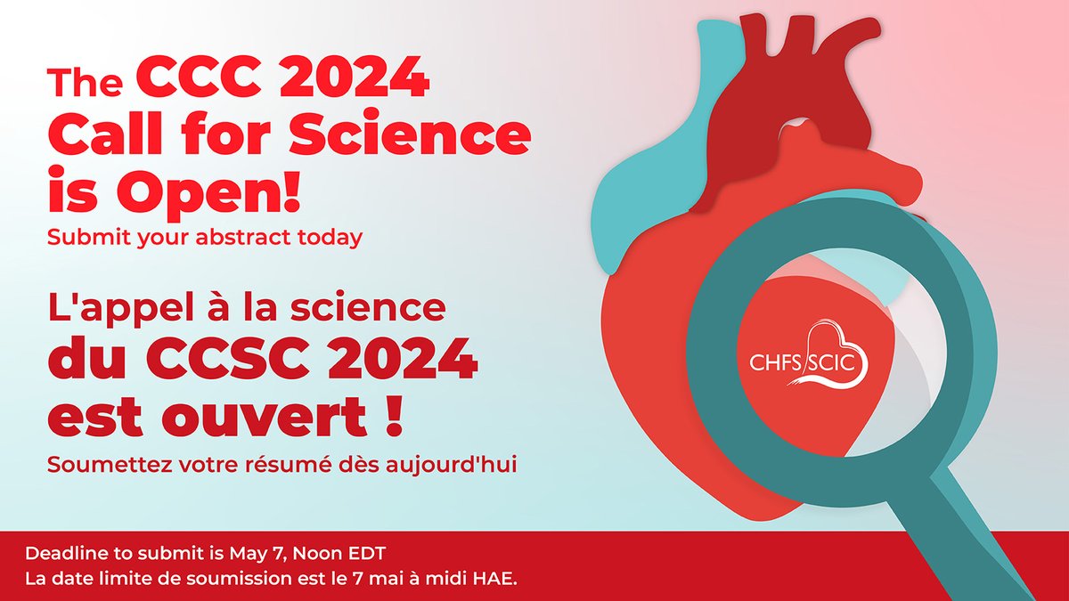 Are you leading the way in heart failure research? 🔬
Don't miss the chance to compete in the CCTN/CHFS Research Competition at CCC 2024. Submit your abstract today and stand a chance to win cash prizes! bit.ly/43PhB3f

#HeartFailure #CardiacResearch #HeartHealth