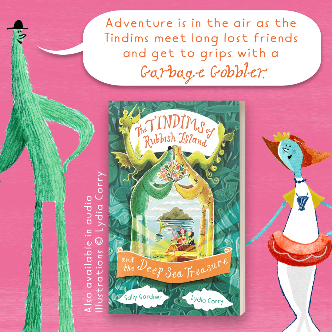 Help! A frightening fish with a thousand teeth has scooped up Ethel B Dina! #TheTindims of Rubbish Island and the Deep Sea Treasure by @TheSallyGardner and Lydia Corry is out this Thursday ♻🌊 There's still time to pre-order: amzn.to/49blUqy