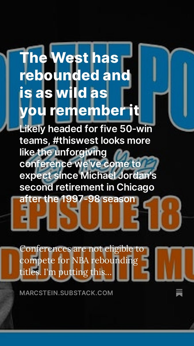TheSteinLine's tweet photo. The Western Conference has rebounded as well as Sabonis, Gobert and AD this season ... or any other board man you wish to name.

My full column on the West getting back to wild ... which also lends some fresh historical perspective to Boston's dominance: https://t.co/nux5yAri3a https://t.co/EE6sArW6rK