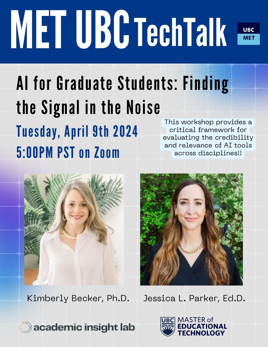 Our next TechTalk is taking place TONIGHT at 5:00PM PST with the Academic Insights Lab!

THIS IS NOT A TECHTALK TO MISS!

Learn more here: community.met.ubc.ca/academicinsigh…
Register here: ubc.ca1.qualtrics.com/jfe/form/SV_3w…