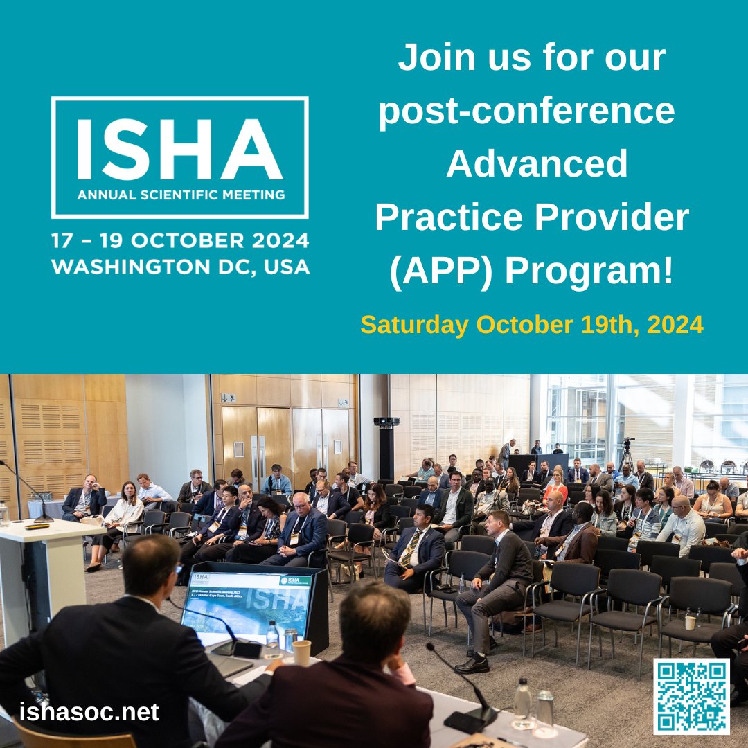 Join us in Washington DC for our first Advanced Practice Provider Program! ISHA is delighted to be running its first-ever APP Program during its 2024 ASM: oaandgap.eventsair.com/isha-2024/app-… #learning #networking #HipPreservation #advancedpracticeprovider #physicianassistant #isha2024