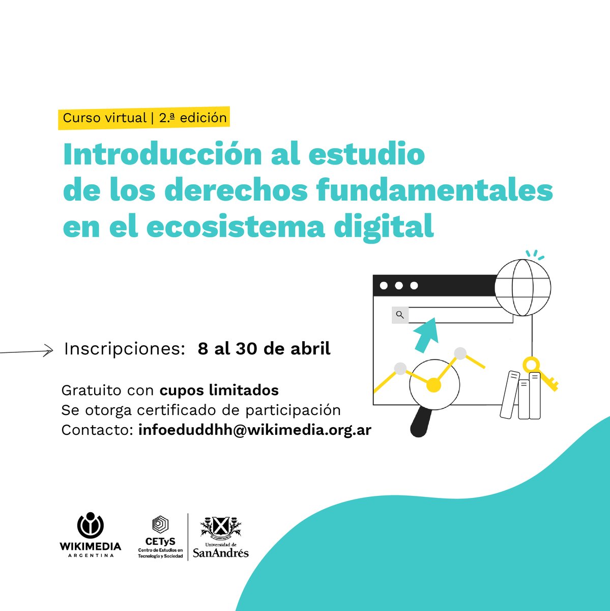 👩🏻‍💻 Participá de la segunda edición del curso virtual y gratuito organizado junto a @cetysedu >Libertad de expresión, acceso a la información, responsabilidad de intermediarios y privacidad son los ejes en los vamos trabajar. 🔗 encuestas.wikimedia.org.ar/728924?lang=es