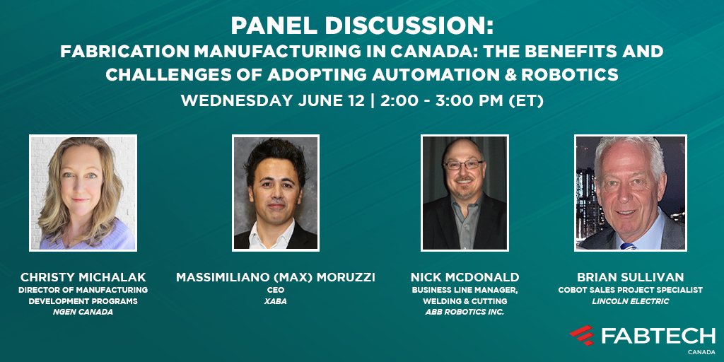 Our distinguished panelists from @NGen_Canada, Xaba, @ABBRobotics, and @LincolnElectric will unveil the advantages of embracing automation and robotics in fabrication manufacturing. LEARN MORE ➪ brnw.ch/21wIERu #FABTECHCanada