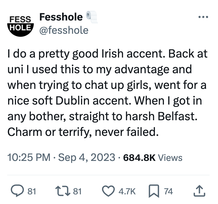 FOUR confessions about Dublin to celebrate that FESSHOLE LIVE is coming to the Dublin <a href="/LaughterLounge/">The Laughter Lounge</a>.  Can't wait to hear what Dublin has to confess - it should be quite something. Tickets --> sites.google.com/view/fesshole