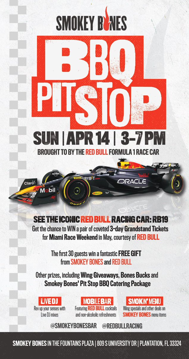 Join @smokeybonesbar and @redbullracing for a pre-race day event, bringing the thrill of the 2024 Formula 1 Miami Grand Prix even closer to South Florida! #f1mia
