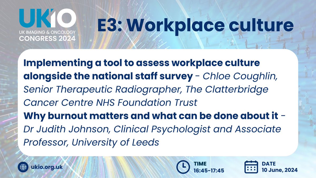 Another programme highlight from #UKIO2024... A session on workplace culture in the research stream. View the full programme at bit.ly/3uJBxHN and take a look at the 120+ sessions planned #radiology #radiography #oncology #medicalphysics #imaging #medicalimaging