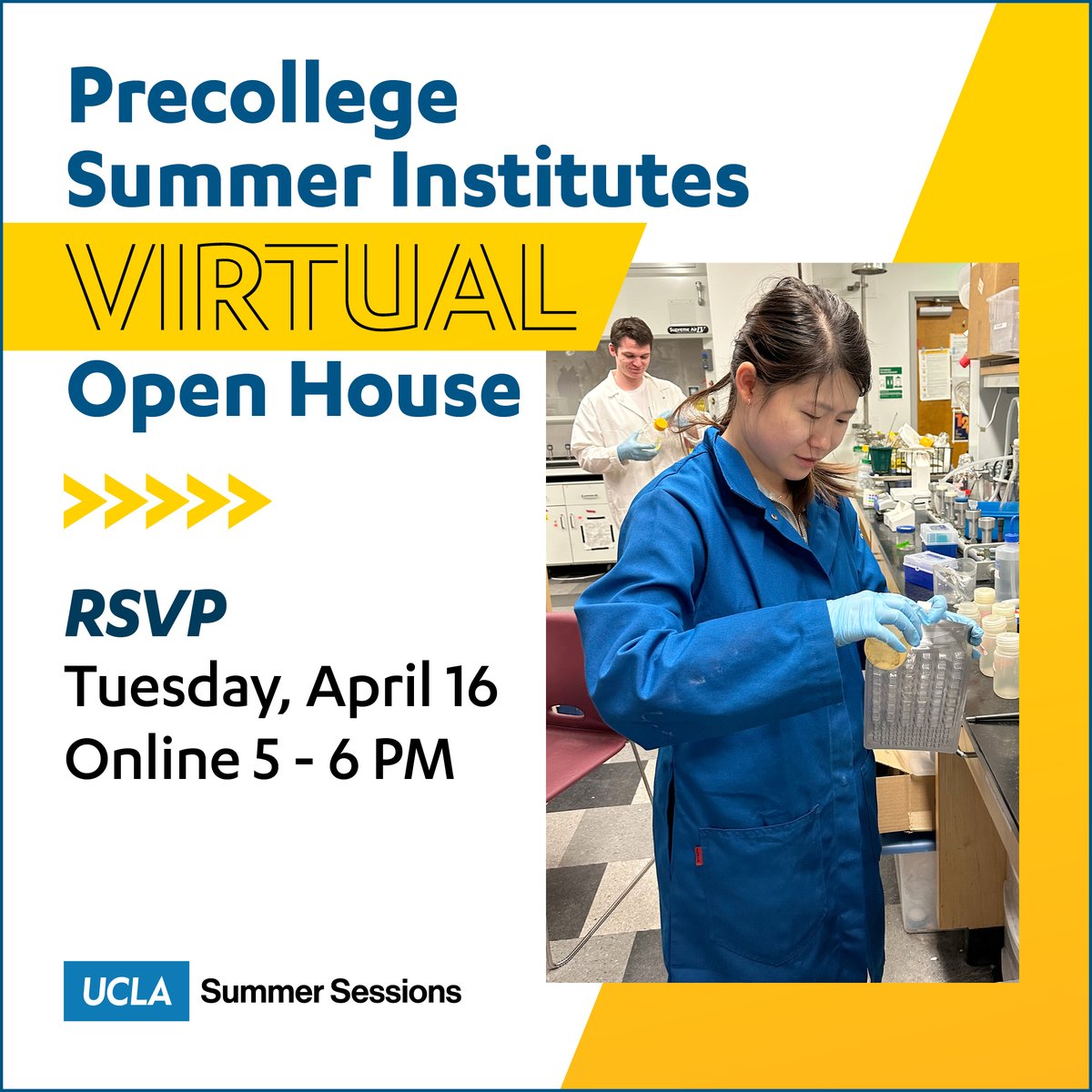 Don’t forget to RSVP for our Precollege Summer Institute Virtual Open House! Join Summer Sessions staff and institute coordinators on April 16 to learn how you can maximize your summer with a range of offerings for high school students. RSVP: bit.ly/uclasummer-ope…