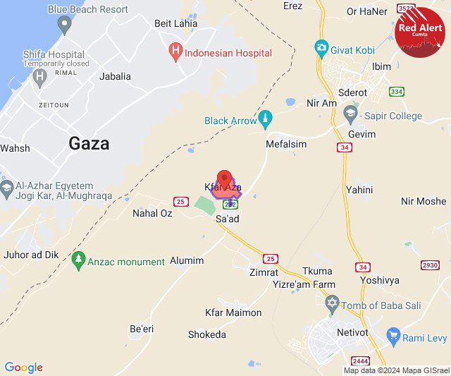 An hour ago, the resistance in Gaza were able to target Kfar Azza in the gava envelope with medium range rockets.