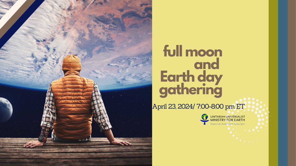.@UUMFE is offering a Full Moon and Earth Day Gathering this Tuesday, April 23, on the full moon closest to Earth Day. Join us to ground, recenter, and imagine what is possible for Earth. 🌕 Join the Zoom: bit.ly/4aMNPhJ 🌏 Sign up for reminders: bit.ly/4aOMc36