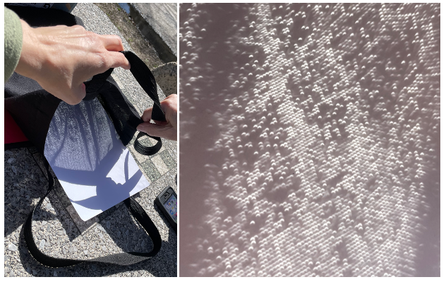 Some fun during the near-total eclipse here with a zillion - pinhole camara - that is, an old loose-weave bag.