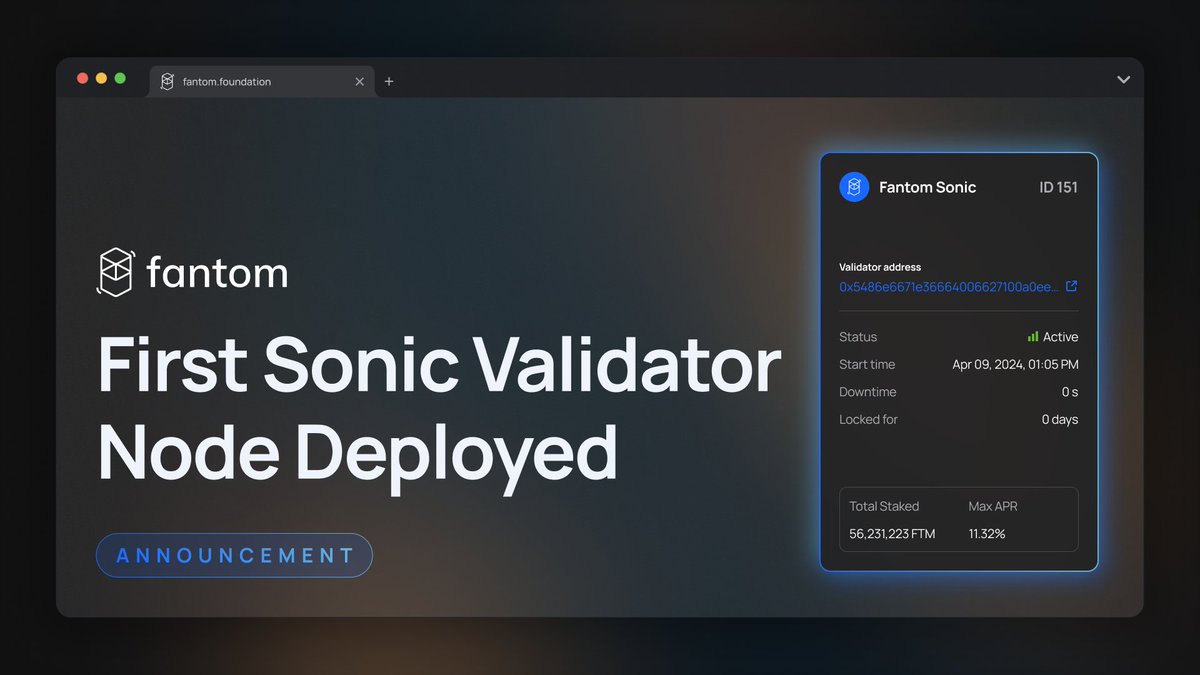 The first #Fantom validator using Sonic tech is live ✅ Marking a major milestone, this deployment paves the way for unleashing Sonic's impressive speeds on the Opera mainnet, achieving ~2,000 TPS at sub-second finality. Check out the validator page here fantom.foundation/validatorStats…