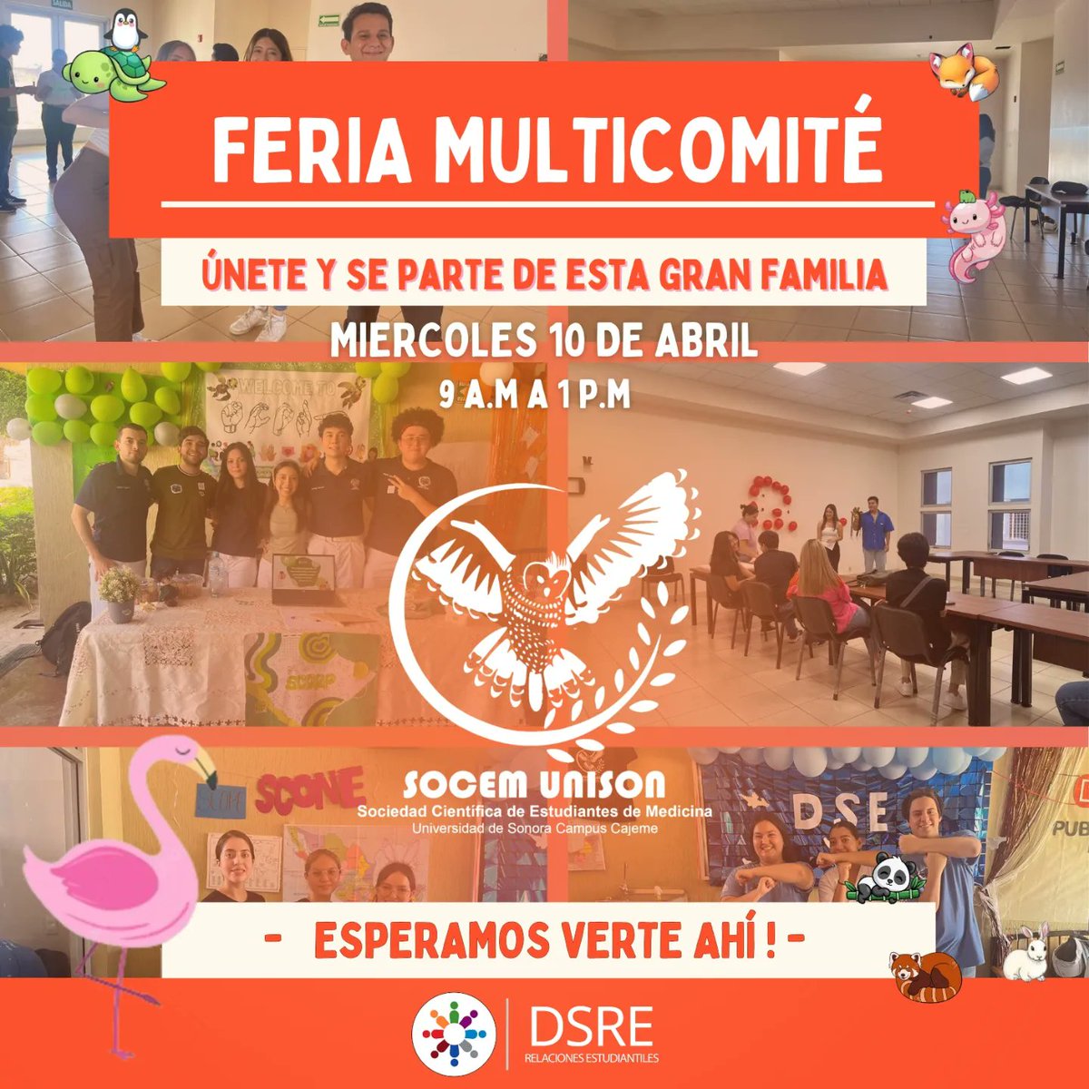 SOCEMUNISON's tweet photo. SOCEM UNISON a través de la DSRE, les invita a todos a nuestra "Feria multicomité"
Miércoles 10 de abril 9:00 a.m. - 13:00 p.m. 
¡Ven y únete a esta gran familia, los esperamos! https://t.co/FBBRgvUtOM