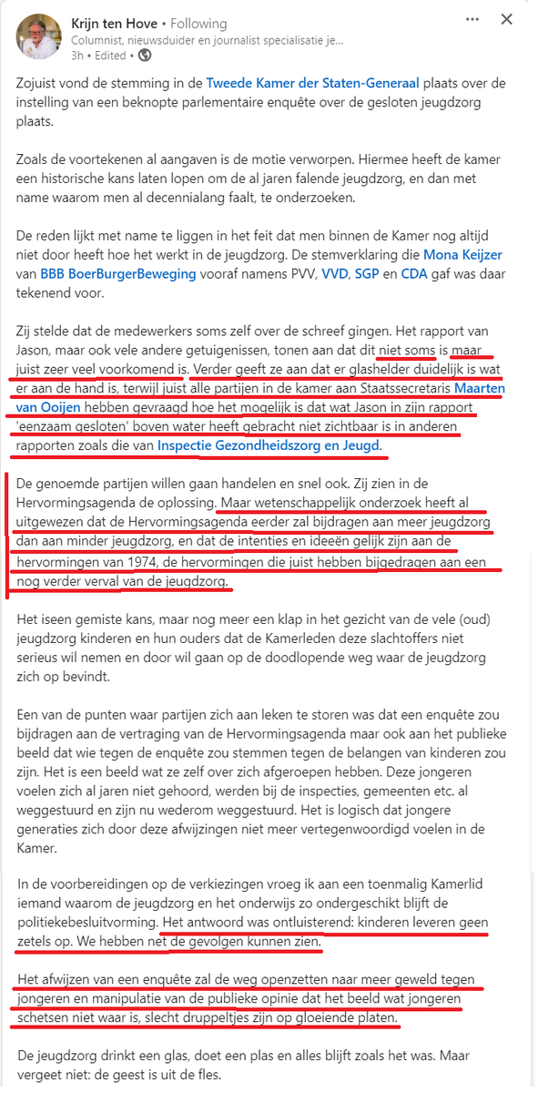 Beste <a href="/MonaKeijzer/">Mona Keijzer</a>, wat was jullie gezamenlijke stemverklaring een misser. Overduidelijk dat jullie géén benul hebben wat er speelt in de #GeslotenJeugdzorg en jullie gaan er ook niks aan verbeteren. Alles wat Krijn hieronder zegt. Kinderen leveren geen zetels op. #BigFail