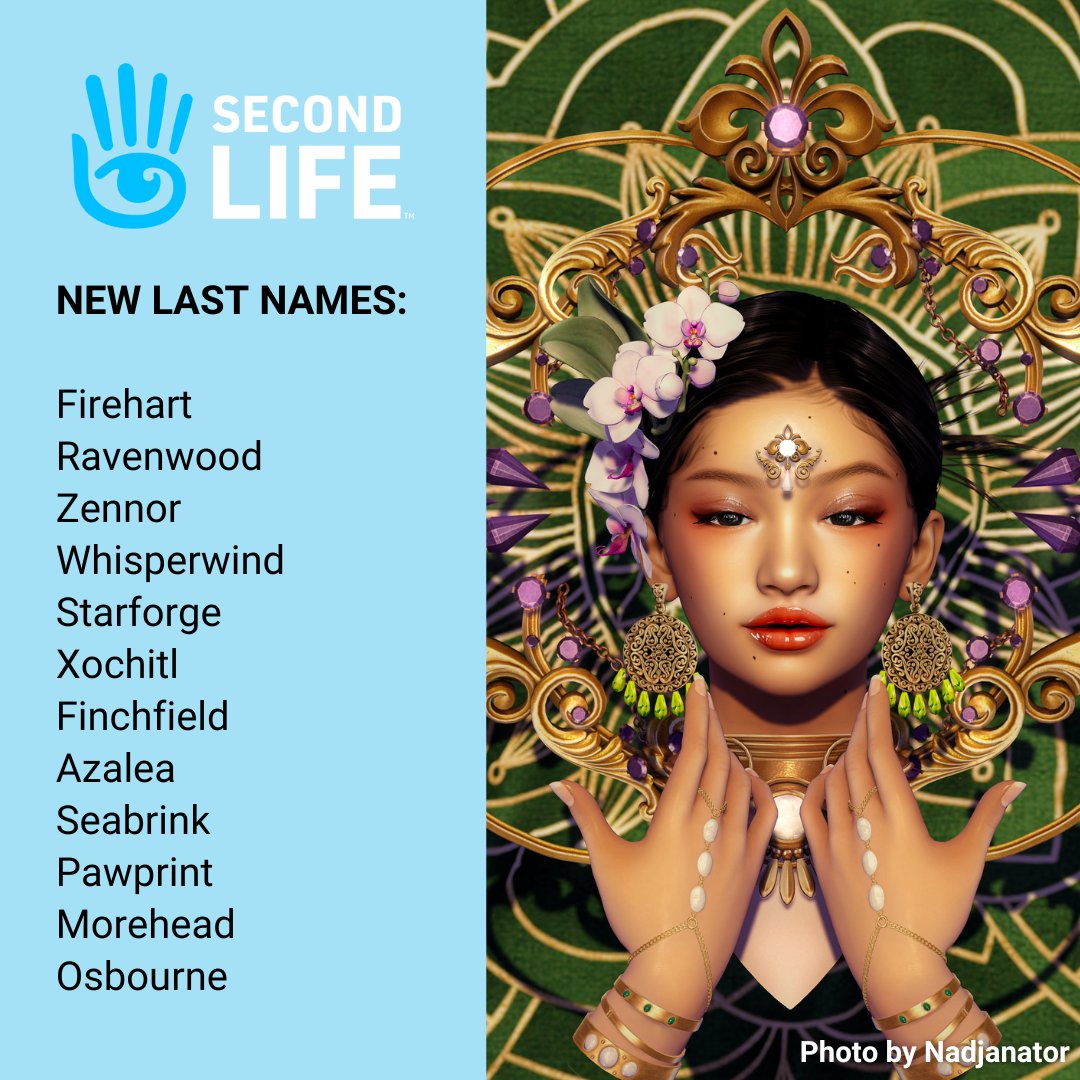 Now Available: New Last Names in Second Life! second.life/lastnames040924