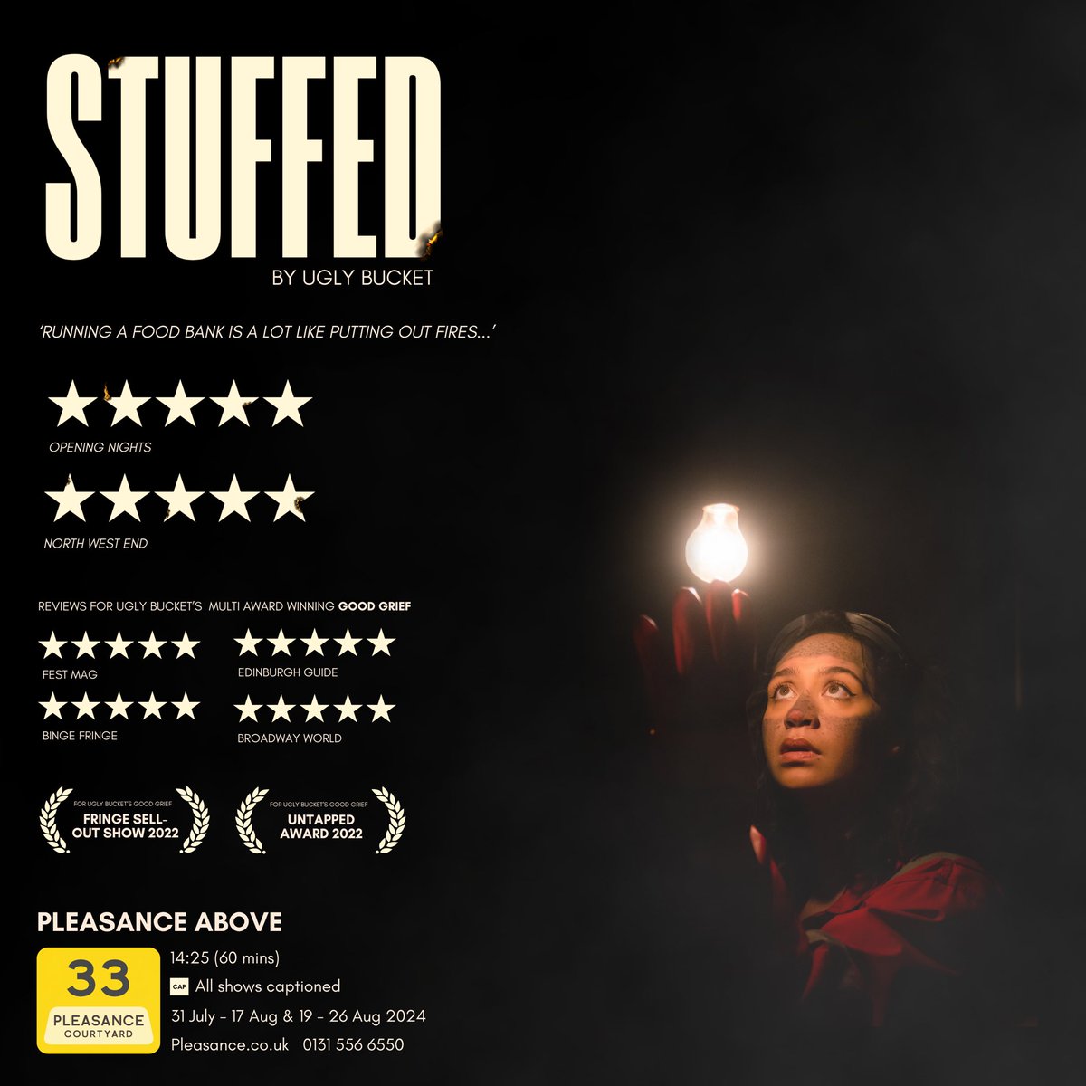 Edinburgh. Brace yourselves 🔥 This is a show about food banks. This is not a show about food. STUFFED is a roaring call to arms amidst the wreckage of a desecrated system. @ThePleasance @edfringe Tickets on sale now 🎟️ pleasance.co.uk/event/stuffed There’s no going back 🧯