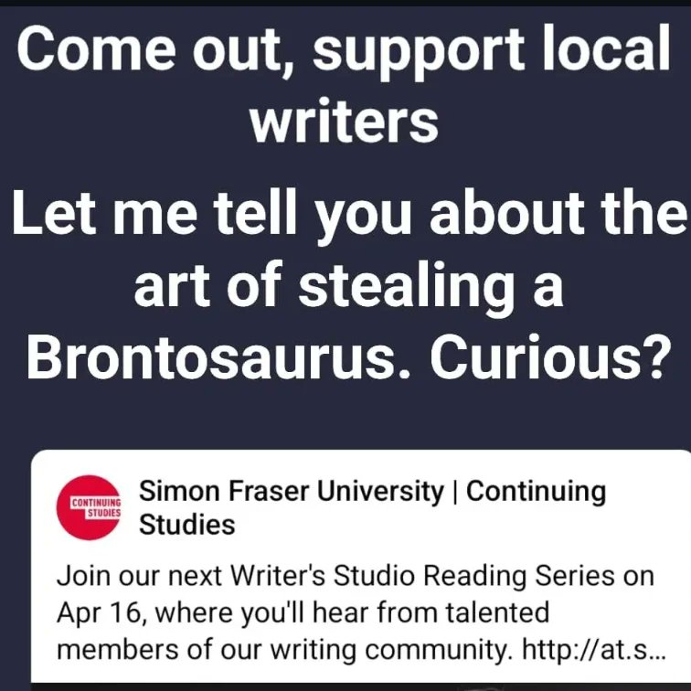 The TWS Reading Series is back! Come and support local #writers for an evening of #stories. I'll be reading a light-hearted creative nonfiction piece (true story) to lift some of the heaviness permeating the world. #craft @TWSSFU Free Event. Tickets: eventbrite.ca/e/the-writers-…