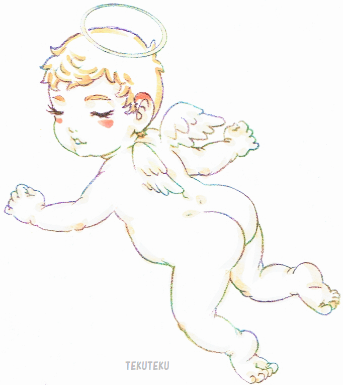 「この絵は天使を描いたのだけどキューピッドでもいいのかなと思っていたので検索したら」|TEKUTEKUのイラスト