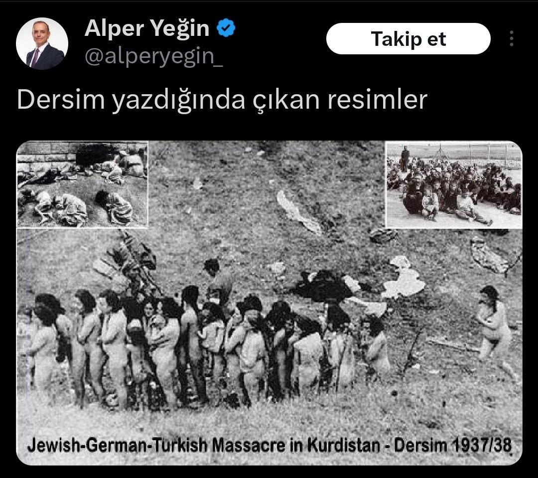 CHP Sancaktepe Belediye Başkanı Alper Yeğin'in 'Sözde Dersim Katliamı' hakkında ki paylaşımları ortaya çıktı. Not: Görsel Ukrayna'da 1942 yılında çekilmiş.