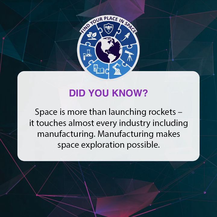 Find Your Place in Space Week is April 6-13! @NASA opens the doors to the space industry and takes a deep dive into all it has to offer. Learn more: nasa.gov/spaceweek/ #FindYourPlaceInSpace #manufacturing