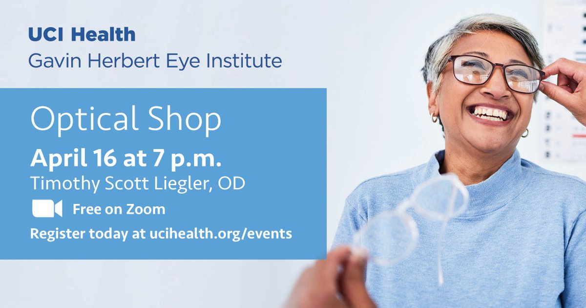 Concerned about your #vision? Join #UCIHealth and the Gavin Herbert Eye Institute on April 16 for the latest in our ongoing lecture series, where Timothy Scott Liegler, OD, will discuss the importance of annual #eye exams. 

Register today at bit.ly/3VQbnOs