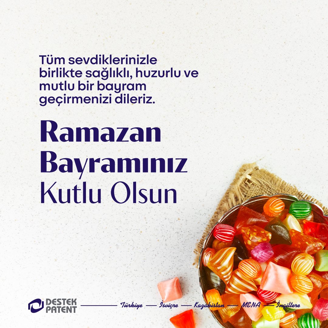 DestekPatent's tweet photo. Destek Patent olarak, tüm sevdiklerinizle birlikte sağlıklı, huzurlu ve mutlu bir bayram geçirmenizi dileriz.

Ramazan Bayramınız Kutlu Olsun...
#destekpatent https://t.co/sv0NiLHx9O