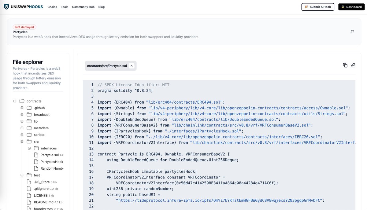 Just rolled out a small lil feature to uniswaphooks.com🪝 You can now check the contract code for more than 100+ hooks submitted, all accessible directly on-site Inspired by the brilliant work from @garythung and @0xren_cf codeslaw.app!