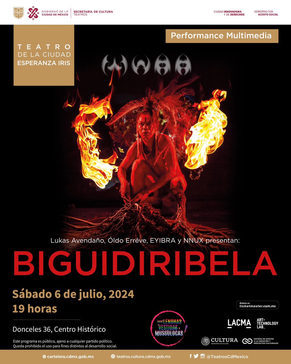 Una presentación des-generada e inmersiva sobre la génesis de la sexualidad, el género, la etnicidad y el eventual regreso a la tierra.

No te pierdas el próximo 6 de julio #BIGUIDIRIBELA en el #TeatroDeLaCiudad.
🎟️ bit.ly/3U9zZRf
<a href="/muxxproject/">MUXX</a> <a href="/oldoerreve/">óldo</a> <a href="/_nnux/">Nnux</a>