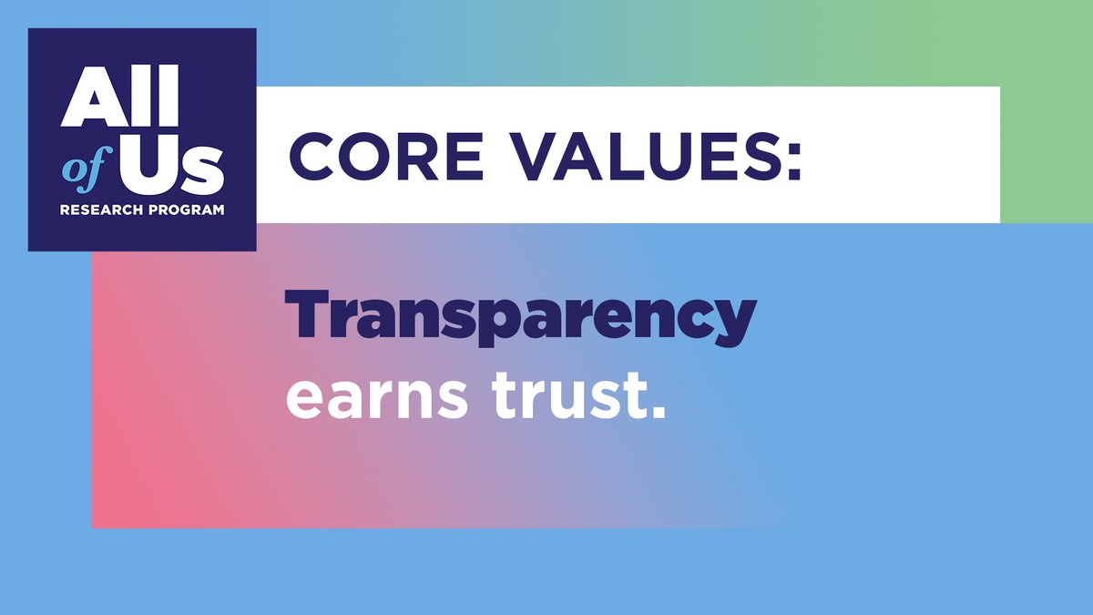 Trust is the cornerstone of @AllofUsResearch. We build trust by being transparent w/ participants about their data & respecting their choices about what data they choose to provide. (1/2)