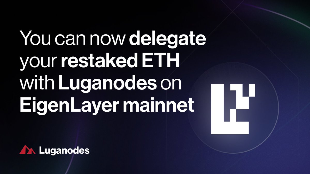 luganodes's tweet image. EigenLayer is now live on mainnet, opening delegation to operators. Luganodes has been part of @eigenlayer's journey since the Goerli testnet, actively running EigenDA nodes.

Operator Profile app.eigenlayer.xyz/operator/0xa3f…

Delegate your restaked ETH with Luganodes in 2 simple steps 👇
