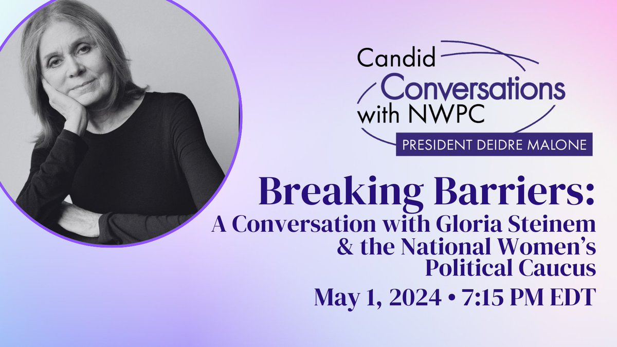 Join the National Women’s Political Caucus for an extraordinary virtual fundraiser with feminist icon and NWPC Co-Founder, Gloria Steinem!

Reserve your spot today: bit.ly/43ULcZ3

#WomenLead