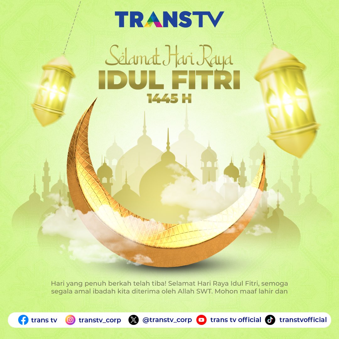 Semoga di hari yang fitri ini, Allah SWT memberikan kita kesehatan dan kebahagiaan yang berlimpah. Selamat Idul Fitri 1445 H!🕌✨ #idulfitri1445 #idulfitri2024 #idulfitritranstv