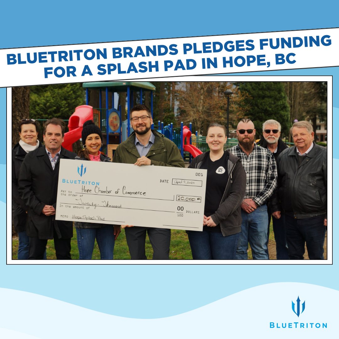 Exciting news! BlueTriton Brands commits $20,000 to revitalize downtown Hope, BC with a new splash pad at Memorial Park. We are proud to partner with @DistrictofHope, @AdvantageHOPE, and Mayor Smith to create a vibrant community space!