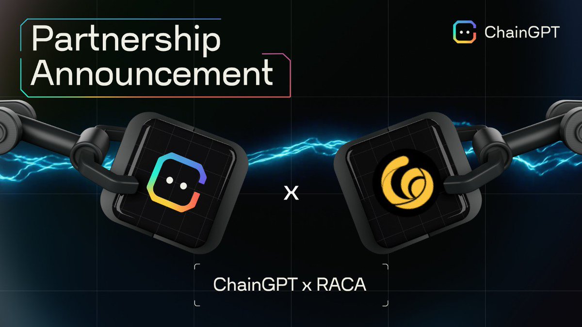 ChainGPT x @RACA_3 Announcement 🏆 We're thrilled to partner with RACA - an AI and gaming Web3 infrastructure provider. #RACA, the @USMverse native token, serves as a Crypto ‘dApp Store’ of AI Apps and Games, initiated by the ‘Elon Musk’s Mother & Koda NFT’ community!