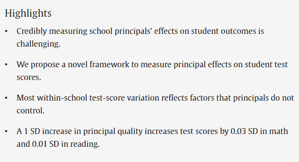 Happy to share that our (w/ @DavidDLiebowitz and @AlizaHusain) paper, 'Rethinking Principal Effects on Student Outcomes,' is now published in the Journal of Public Economics (@JPubEcon). authors.elsevier.com/a/1iuxDAlw9w%7…