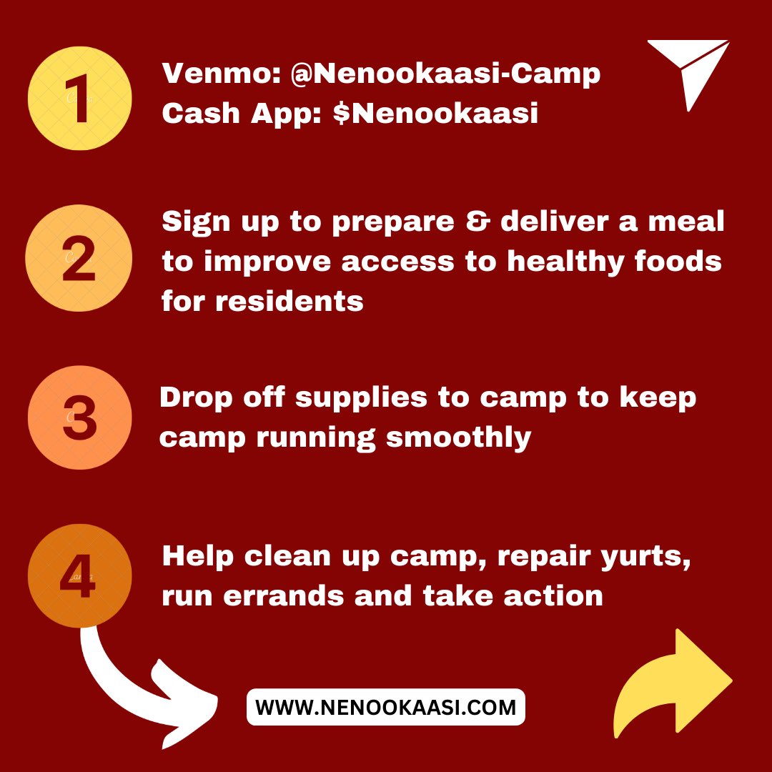 The community of Camp Nenookaasi - and all unhoused residents - need your solidarity. Help us spread the word to meet residents’ needs.

#housingisahumanright #campnenookaasi #solutionsnotsweeps #safeshelter #noevictionsonstolenland #landback #WeKeepUsSafe