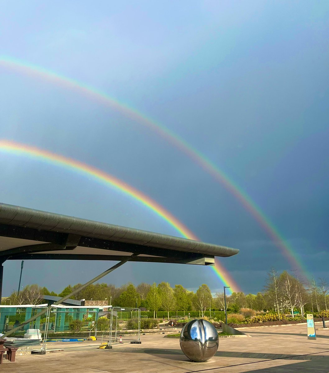 Ending the workday on a high note with a breathtaking double rainbow at the Wellcome Genome Campus! 🌈🌈 #DoubleRainbow
