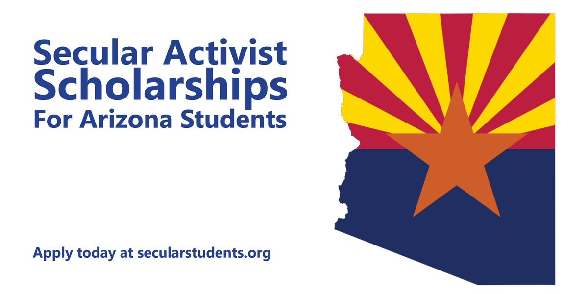 SecularStudents's tweet photo. Arizona students... apply for a secular activist scholarship today!
Secular Values
State/Church Separation
Intersectional Activism
#arizona #scholarship #college #highschool #secularstudents #atheist #activism https://t.co/DLA4SLQ4RH