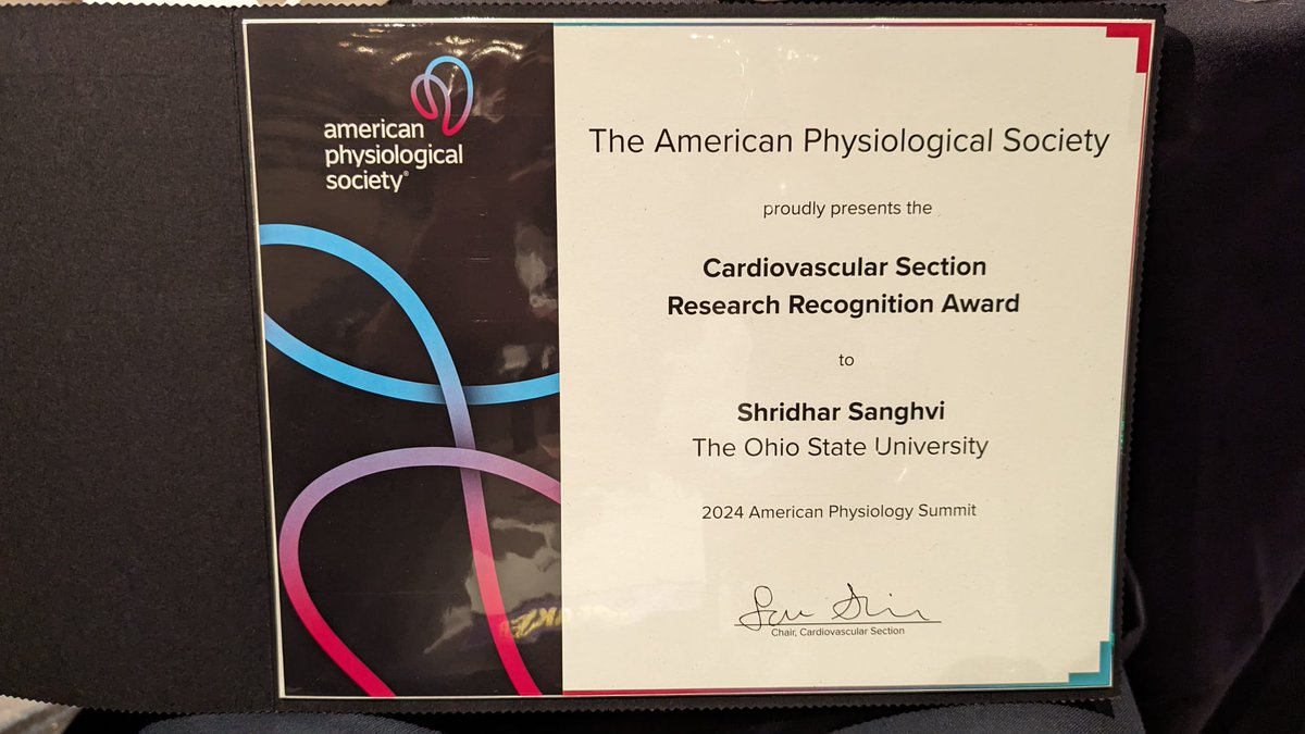 Shridhar Sanghvi a graduate student from @HSingh_OSU lab got the @APSPhysiology Research Recognition award at 2024 American Physiology Summit. @osuresearch @OSUWexMed  #MCDB