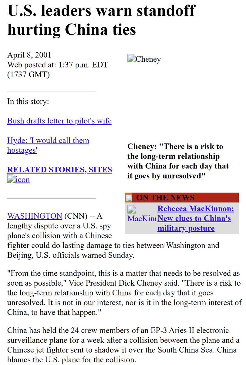 Contrast VP Dick Cheney's April 8, 2001 comments on China with recent Biden Administration comments. See if you can detect any difference in tone among senior Washington DC officials when they thought the 'Great Power Competition' with China was going favorably for the US👇: