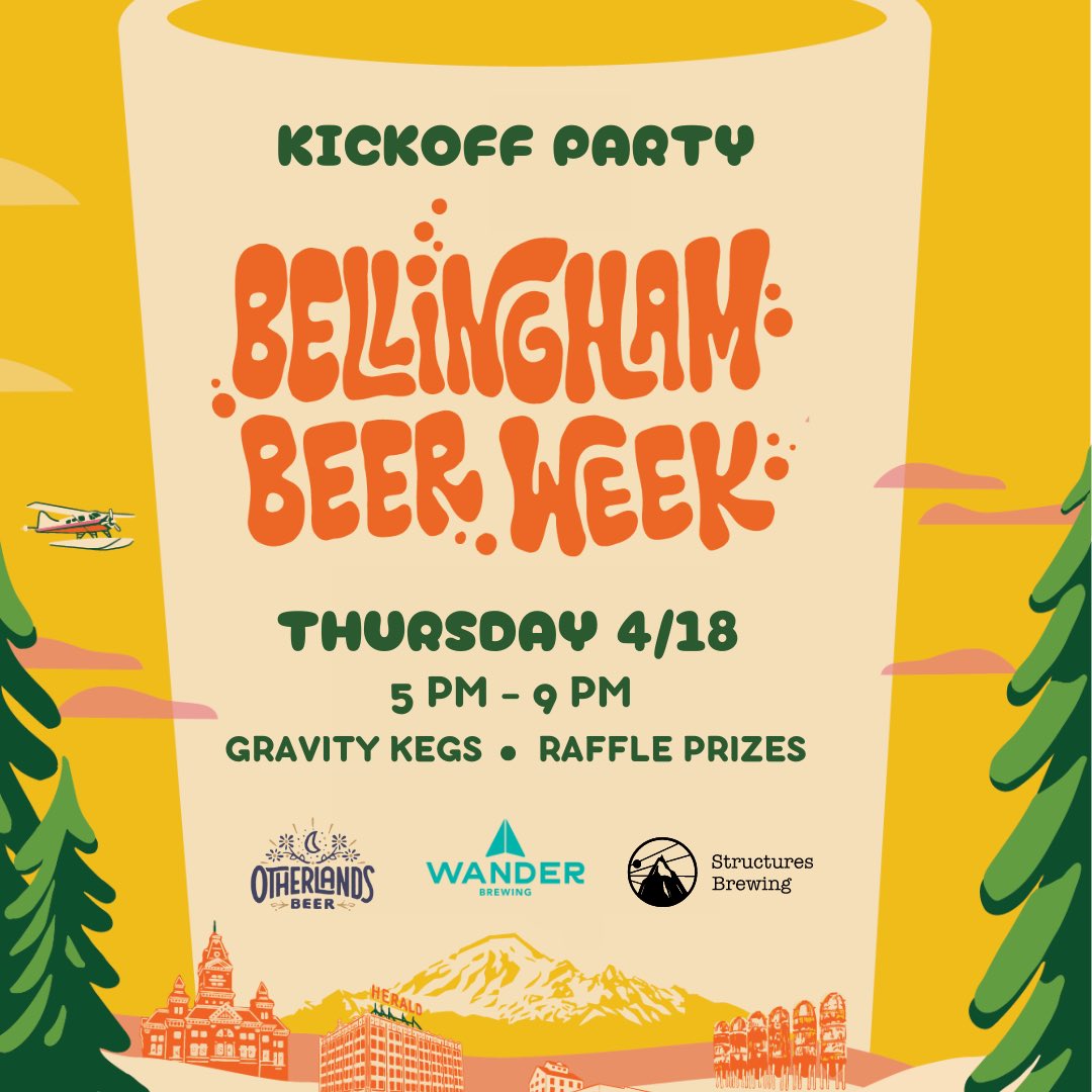 We’re kicking off the TENTH annual Bellingham Beer Week by hosting the official opening night party at the Brew Hall Thursday April 18th! Gravity kegs, multiple food trucks, raffle prizes, and live screen printing. Mark your calendars now!