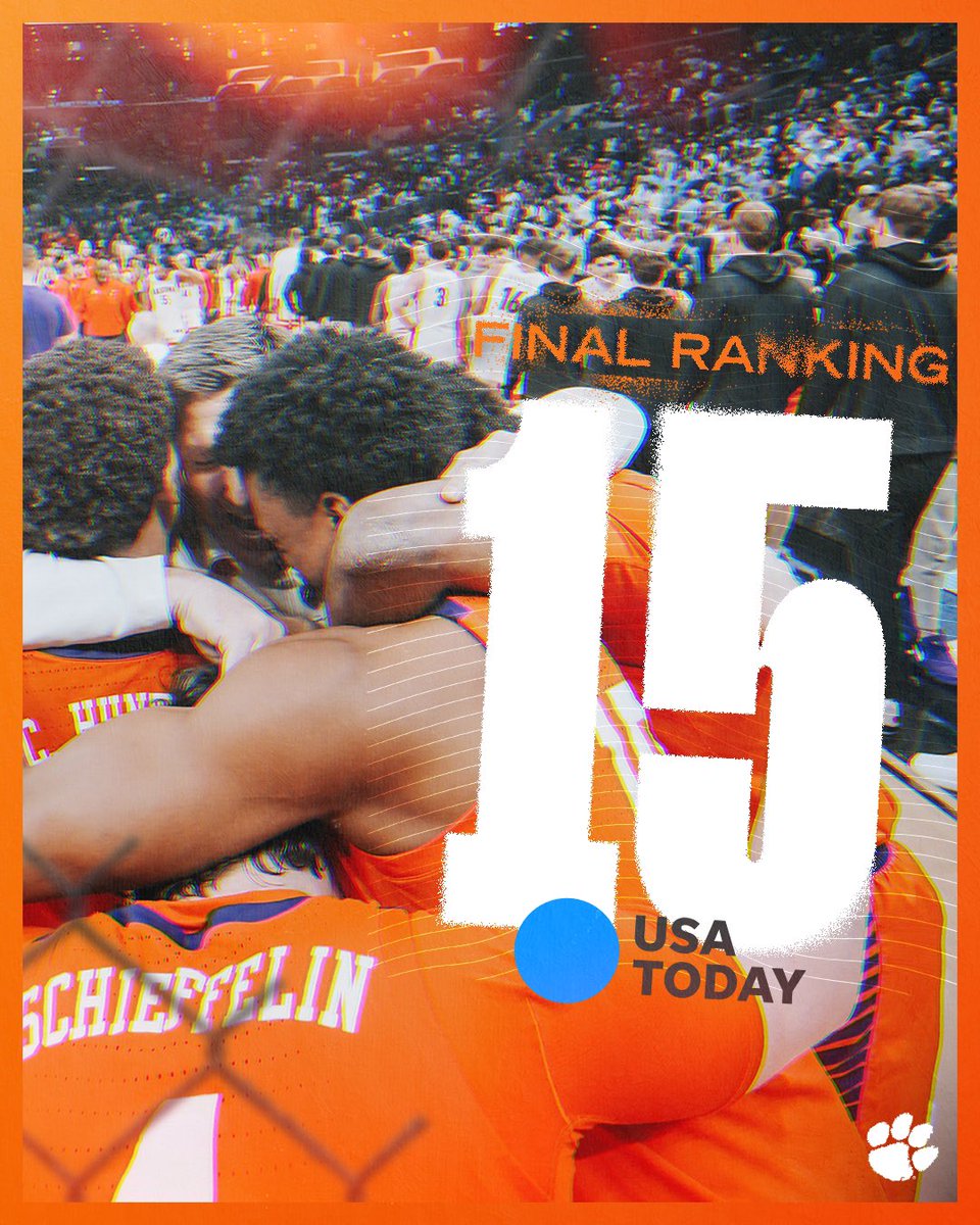 ClemsonMBB's tweet image. Final Ranking of No. 15 in the country in the Coaches Poll for the second time since 2018.