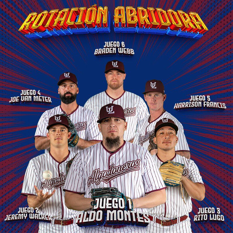 Lista nuestra rotación para la temporada 2️⃣0️⃣2️⃣4️⃣

1️⃣Aldo Montes 
2️⃣Jeremy Walker 
3️⃣Rito Lugo 
4️⃣Joe Van Meter 
5️⃣Harrison Francis 
6️⃣Braden Webb 

Estamos listos 🔥

#HéroesEnRevolución 🦸‍♂️⚾️