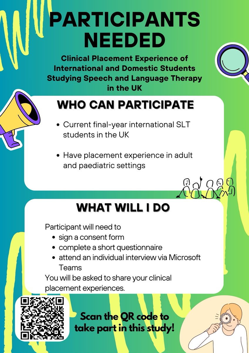 christiew_23's tweet photo. Looking for final-year international SLT students to participate in a research project about the clinical placement experience of SLT students. I would be grateful if you could share my post. Thank you.

@sltsocbeckett 
@drabhipatra 
@Strath_SLT 
@sltmarjon 
@readingSLTsoc https://t.co/PIENKfnomC