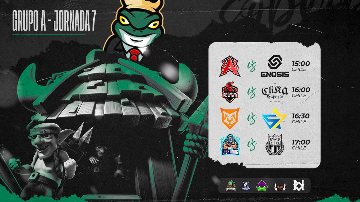 #SL14 | MatchDay 🟢⚫️

Última jornada para definir a los CUATRO que dirán presente en los playoffs. 🫂

🎲 Grupo A - Jornada 7

🆚️ UA Esports • Enosis
🆚️ Team Waiki • Clika Esports
🆚️ Panthers • FiveStar
🆚️ Team Lightning • Alianza Real

#TodosSomosSapos 🐸