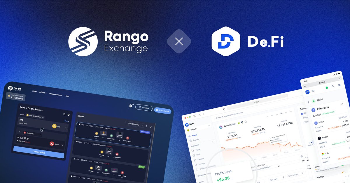 DeFi's tweet image. De.Fiers, unite! 💙 Today we are adding another partner to our ecosystem, meet @RangoExchange!

We're joining forces with Rango for joint advancement and expansion within our ecosystems:

From this moment on, Rango's entire community is protected with our leading antivirus…