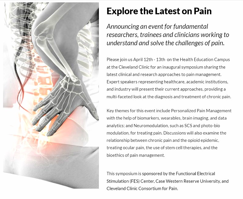 The Cleveland Pain Symposium will be held April 12-13, 2024, at the @CWRU and @ClevelandClinic Health Education Campus. The conference is free and open to everyone. Register for the event and find more information on the #ClevelandPainSymposium website: clevelandpainsymposium.org