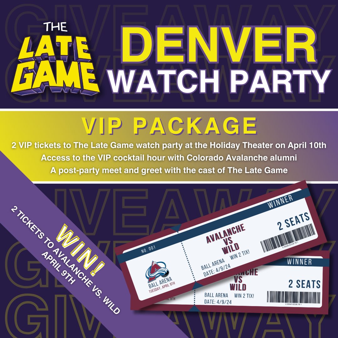 Want to go to Avs-Wild tonight? What about our VIP watch party tomorrow with the @AlumniColorado? 

Go TheLateGame.com/contest to enter.