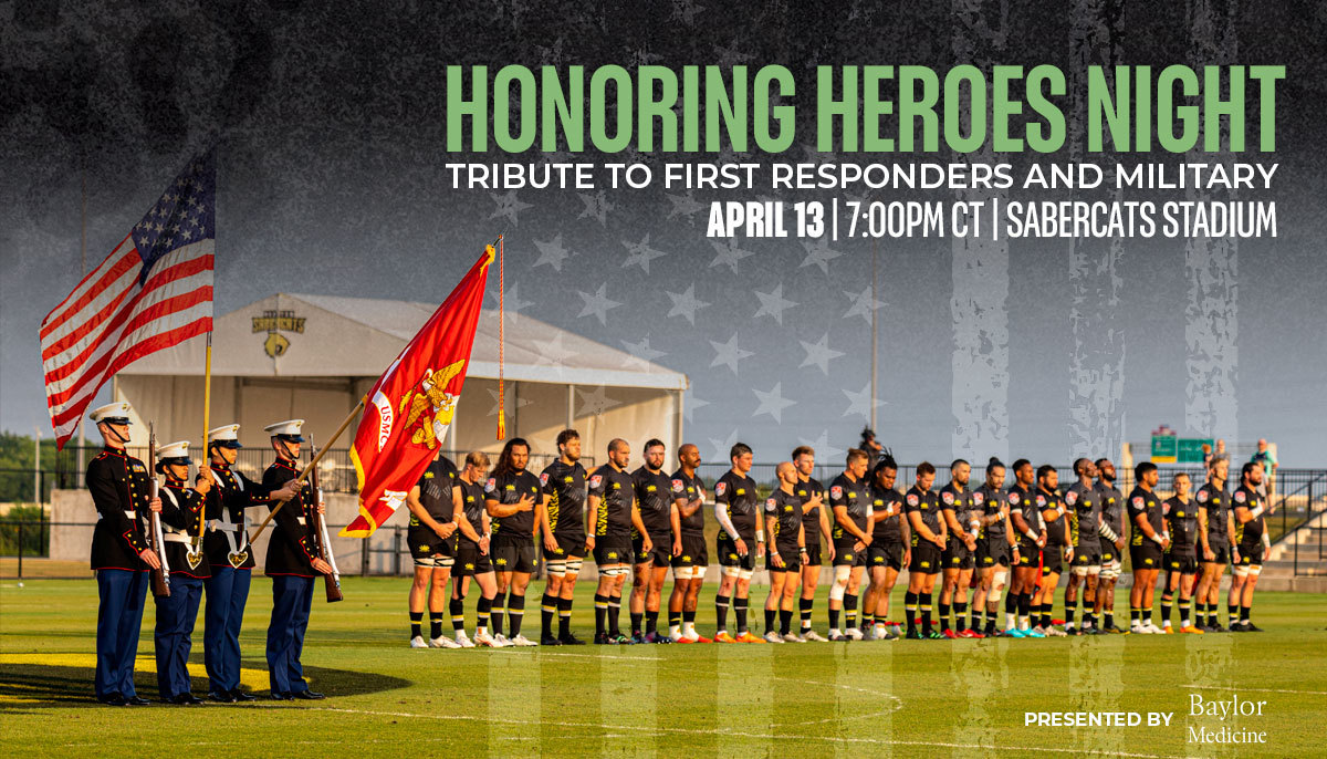 Promo Alert: Get tickets to see the Houston SaberCats take on the New England Free Jacks on April 13 for Honoring Heroes Night presented by Baylor. Get details and tickets: bit.ly/49uaj6e