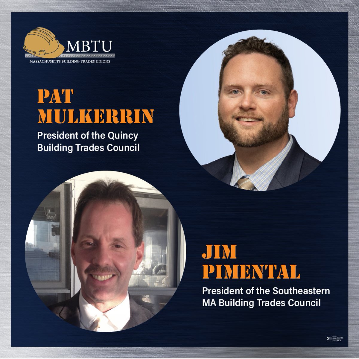 Congratulations, Pat Mulkerrin, president of the Quincy Building Trades Council, and Jim Pimental, president of the Southeastern MA Building Trades Council! We look forward to our continued partnership in pursuing great wages and working conditions for all of Massachusetts.