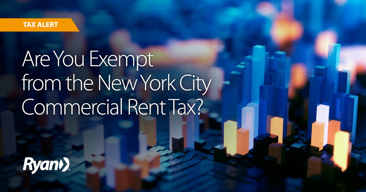 Are you exempt from the New York City commercial rent tax? Ryan’s tax experts are here to assist you in determining your legal liability with one of the most overlooked and onerous local taxes in the heart of New York City. tax.ryan.com/news-and-insig…